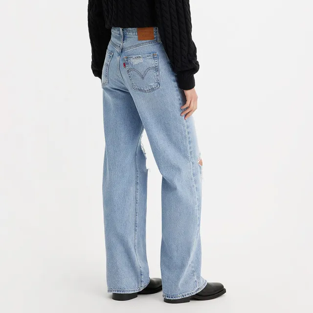 【LEVIS 官方旗艦】女款 RIBCAGE高腰牛仔寬管直筒褲 / 破壞加工 人氣新品 A6081-0008