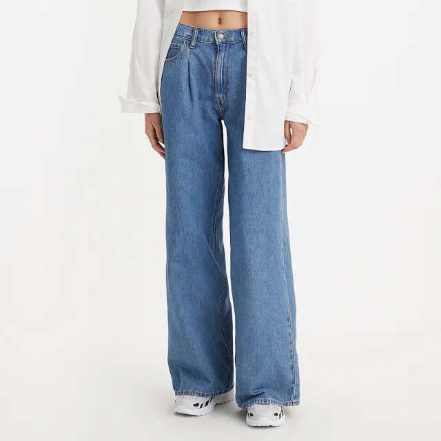 【LEVIS 官方旗艦】女款 Baggy Dad中腰牛仔寬褲 / 寬管打摺  熱賣單品 A7455-0001