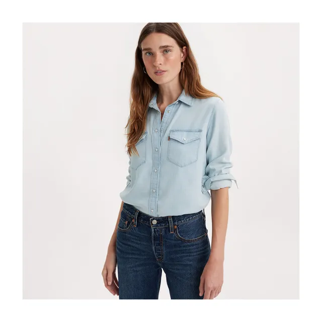 【LEVIS 官方旗艦】女款 經典WESTERN西部長袖牛仔襯衫 / 輕磅丹寧 人氣新品 16786-0033