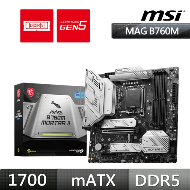 MSI 微星 MAG B760M MORTAR II 主機板+微星 SPATIUM M371 1TB Gen3 M.2 SSD(M+S 組合包)