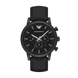 【EMPORIO ARMANI 官方直營】Luigi 低調沈穩個性男錶 迷霧黑皮革車縫錶帶 手錶 46mm AR1970【618 限定價】