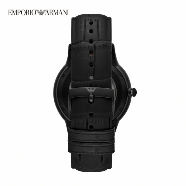 【EMPORIO ARMANI 官方直營】Renato 虎虎生風單眼計時手錶 黑色真皮錶帶 43MM AR60046