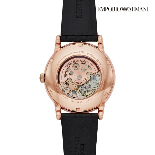 【EMPORIO ARMANI 官方直營】Luigi 質感鏤空機械錶 黑色真皮錶帶 手錶 43MM AR60007