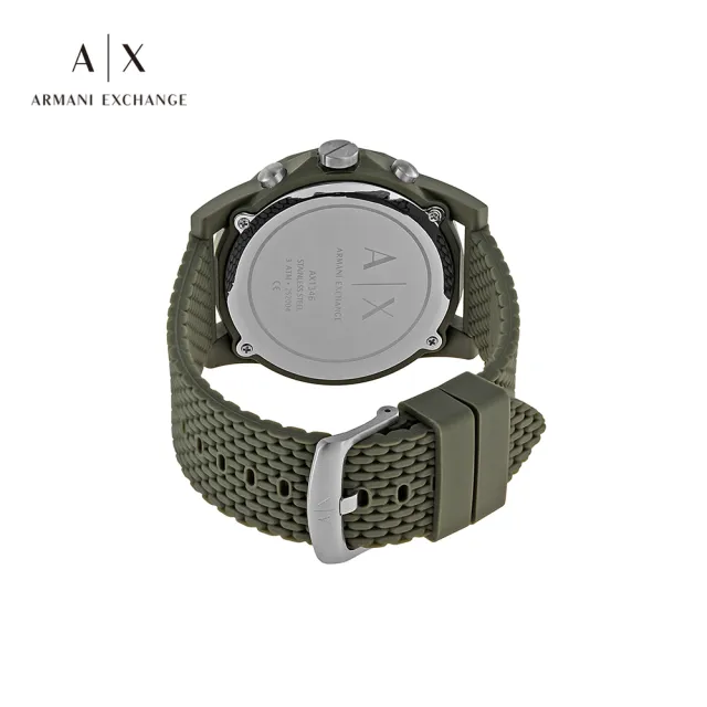 【A|X Armani Exchange 官方直營】Outerbanks 運動風三眼計時手錶 綠色矽膠錶帶 44MM AX1346