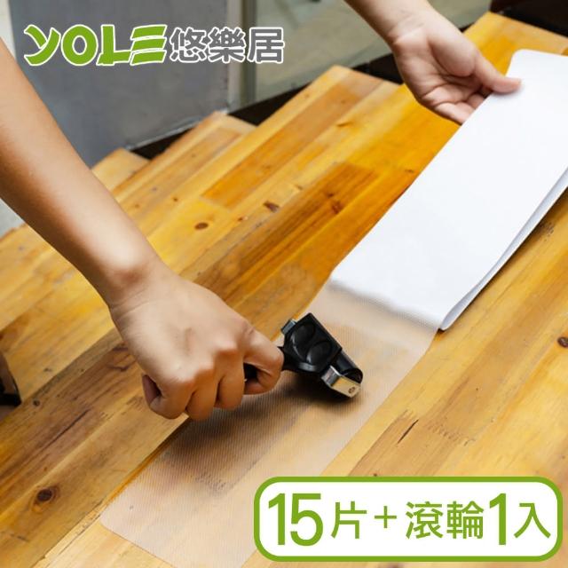 【YOLE 悠樂居】高透明自黏樓梯防水防滑貼片10x80cm-15片+滾輪1入(止滑片 止滑貼 防滑片 防摔)