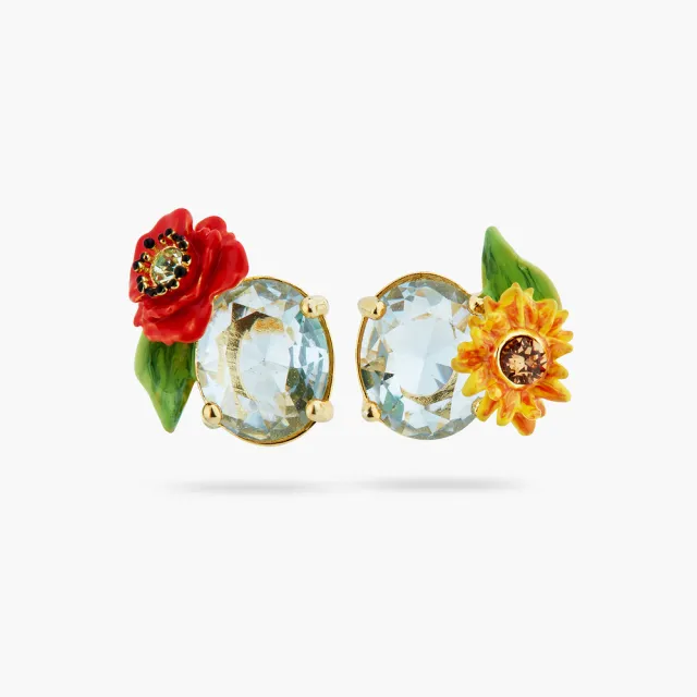 【Les Nereides】詩人之花-罌粟與向日葵不對稱耳環