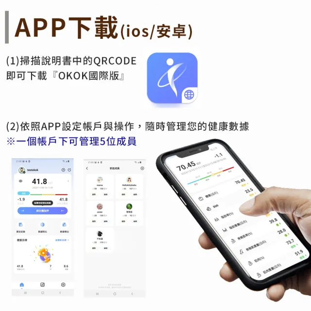 【OKAWA】智慧型藍芽體脂計USB充電款17項健康數據顯示(體重計 電子體重計 秤重計 體脂機 藍芽體重計)