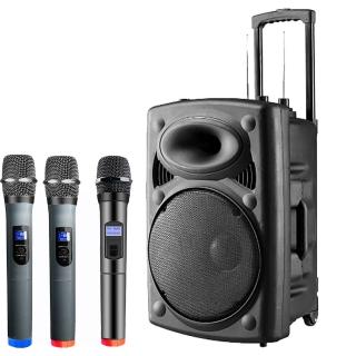 【大聲公】旗典型12吋無線式多功能行動音箱/音響/喇叭(三手持麥克風組)