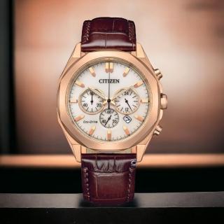 【CITIZEN 星辰】Chronograph 光動能計時腕錶 棕色 男錶 手錶 畢業 禮物 推薦(CA4593-15A)