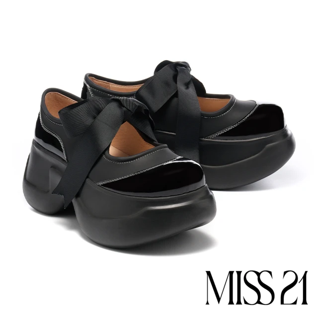 MISS 21 精緻系少女蝴蝶結兩穿式大頭超厚厚厚底鞋(黑)