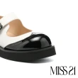 【MISS 21】微酸率性少女沖孔異材質撞色拼接瑪莉珍大頭厚底鞋(白)