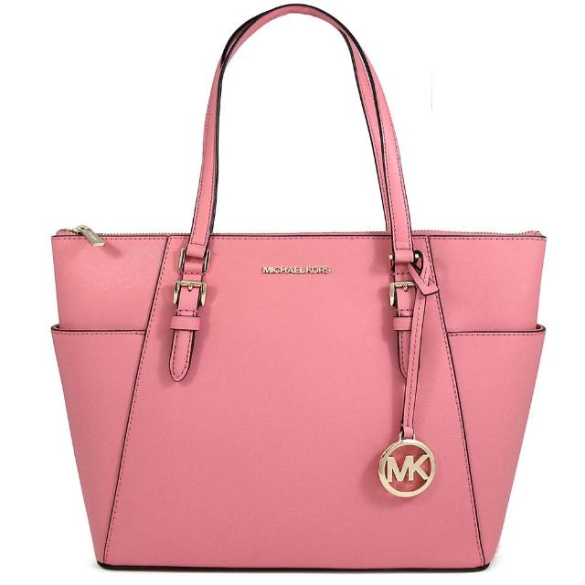 Michael Kors 金字雙口袋防刮皮革肩背托特包 粉色