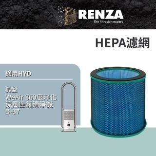 【RENZA】適用HYD 輝葉 D-67 WeAir 360度淨化涼風空氣清淨機(HEPA濾網 濾芯)