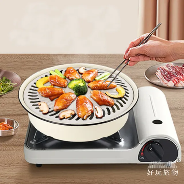 【好玩旅物】多功能兩用雙層瀝油麥飯石不沾鍋烤盤烤網(不沾黏隔水瀝油烤爐烤肉盤)