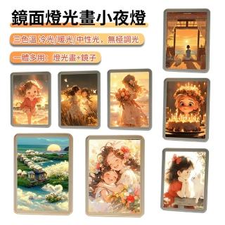 【YOLU】創意氛圍LED燈光畫 可調節三色小夜燈裝飾畫 發光相框小夜燈 化妝鏡 檯燈/壁畫/擺件掛燈畫