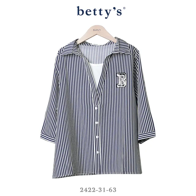 【betty’s 貝蒂思】假兩件亮片B字條紋七分袖上衣(共二色)