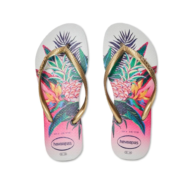 havaianas 哈瓦仕 Havaianas Slim Tropical 女鞋 白金色 花卉 夾腳拖 人字拖 拖鞋 4122111-0001W