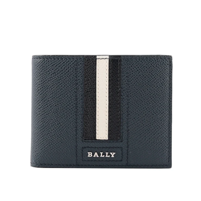 【BALLY】Tevye 防刮皮革黑白條紋對開6卡短夾(藍色)