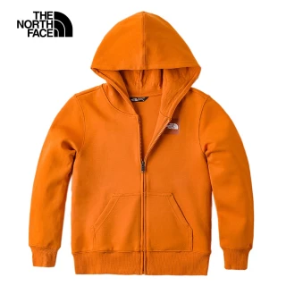 【The North Face 官方旗艦】新年款-北面兒童橘色大尺寸煙火LOGO印花休閒連帽外套｜89W5PCO