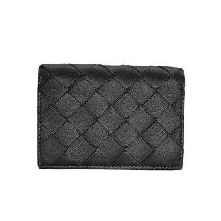 【BOTTEGA VENETA 寶緹嘉】593115 黑 牛皮 中格(翻蓋扣式卡片夾)