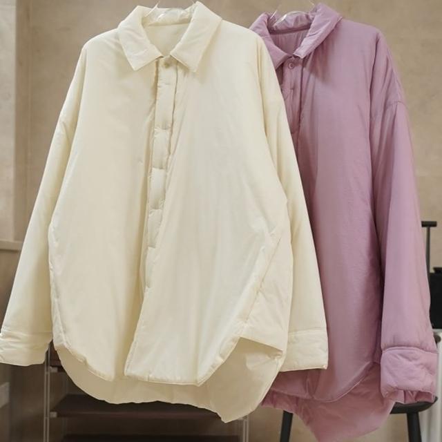 【巴黎精品】現貨+預購 鋪棉外套休閒夾克(慵懶翻領襯衫式棉服女外套2色a1ea72)