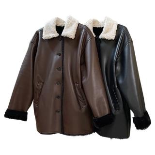 【巴黎精品】現貨+預購 皮衣外套休閒夾克(復古中長版皮毛一體女外套2色a1ea78)