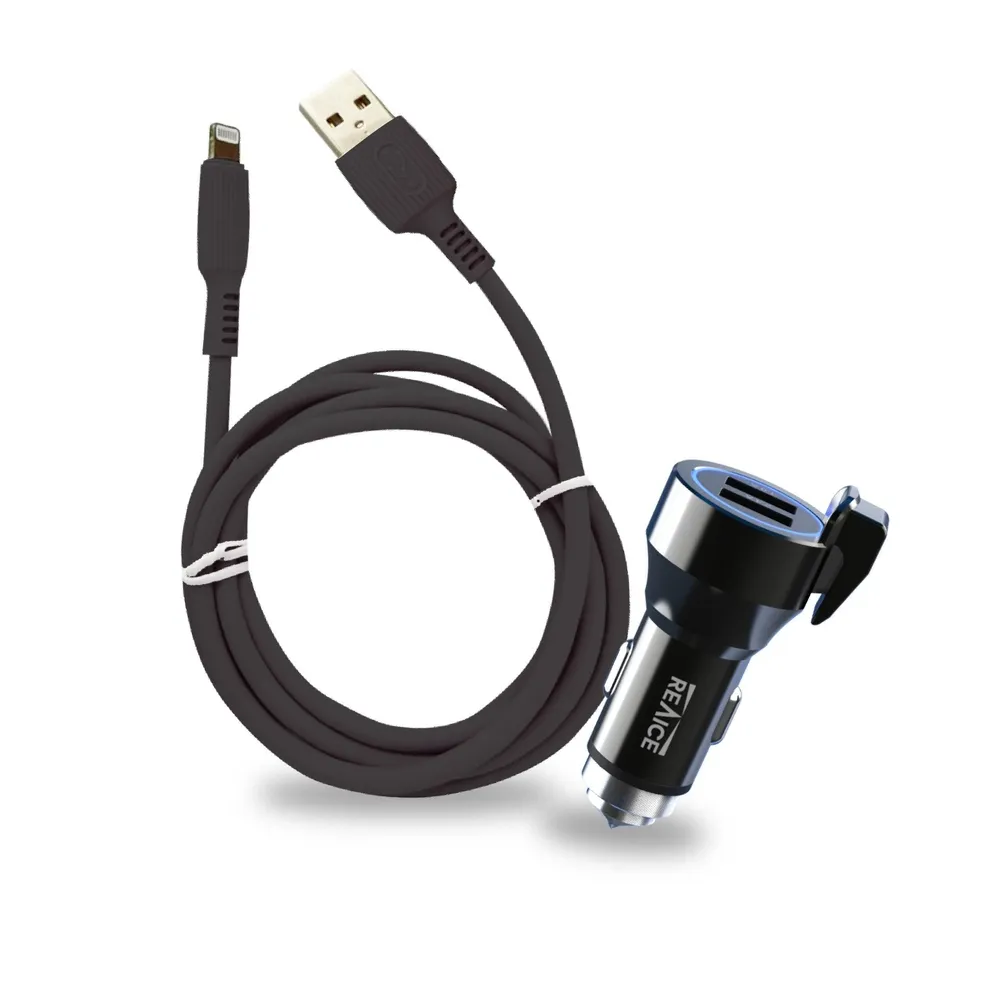 【REAICE】17W USB and USB 雙孔車用充電器+USB-A to Lightning 親膚充電線/車充 +充電線