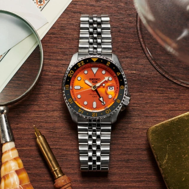 SEIKO 精工 5 Sports系列 Lineup 橘 GMT兩地時間 機械腕錶 新年禮物(SSK005K1/4R34-00A0U)