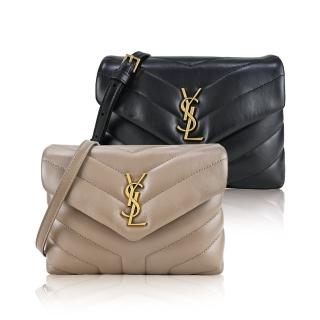 【YSL】LOULOU TOY牛皮 Y字縫線厚皮層翻蓋可調式斜揹包(任選)