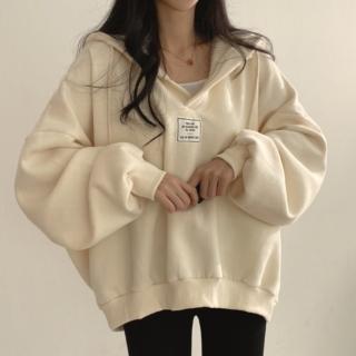 【ONEY 歐妮】★貼布設計感寬鬆連帽衛衣(女上衣/長袖/帽T)