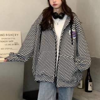 【ONEY 歐妮】★愛心刺繡華夫格連帽外套(女上衣/長袖/拉鍊外套)