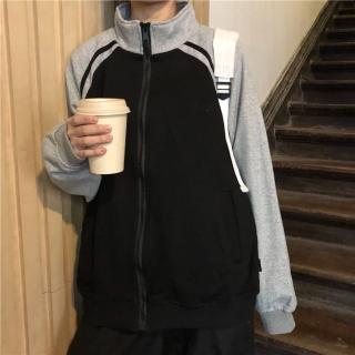【ONEY 歐妮】★立領拉鍊撞色棒球開衫外套(女上衣/長袖/拉鍊外套)