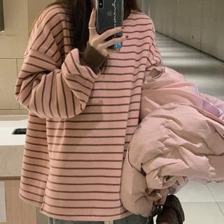【Amirr 艾米爾】★粉色條紋少女寬鬆上衣(女上衣/長袖/衛衣)