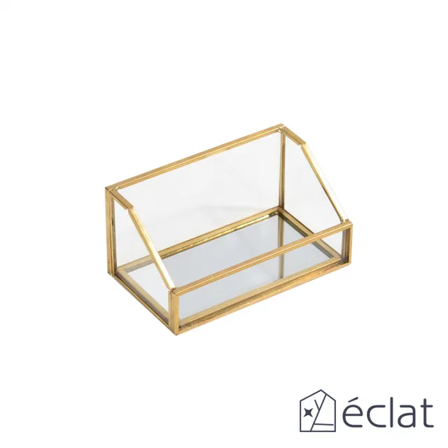 【Eclat】極致奢華金屬黃銅玻璃名片座/名片架/名片盒(飾品收納 桌上收納盒 金屬名片架 名片收納)