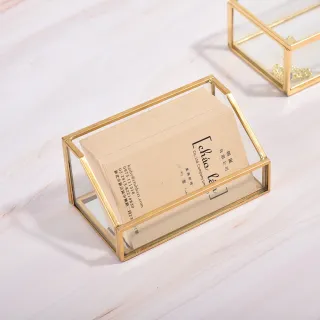 【Eclat】極致奢華金屬黃銅玻璃名片座/名片架/名片盒(飾品收納 桌上收納盒 金屬名片架 名片收納)