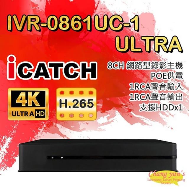 【CHANG YUN 昌運】ICATCH可取 IVR-0861UC-1 ULTRA 8路 4K POE供電 NVR網路型錄影主機(IVR-0861QM-402)