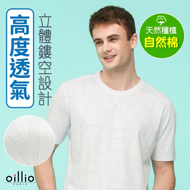 oillio 歐洲貴族oillio 歐洲貴族 男裝 短袖圓領T恤 透氣 涼感 防皺 吸濕排汗 圓領衫(白色 法國品牌)