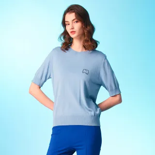 【GLORY21】速達-網路獨賣款-可愛大象圖騰短袖針織上衣(淺藍)