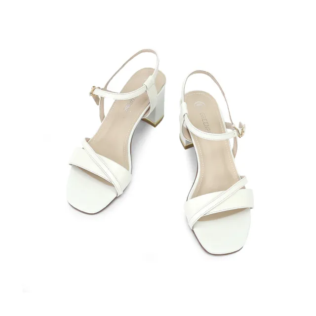 【GREEN PINE】典雅真皮6cm粗跟涼鞋白色(00560909)