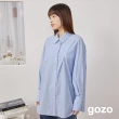 【gozo】gozo抓褶大鈕釦條紋長襯衫(兩色)