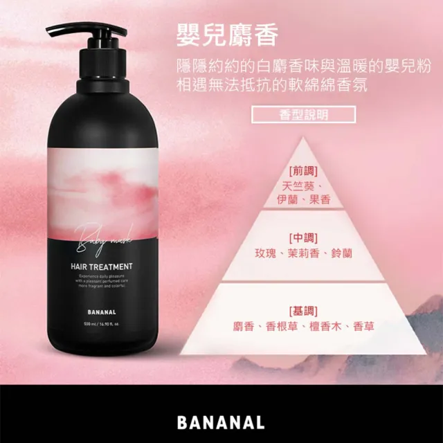 【BANANAL】韓國胺基酸香氛潤髮乳500ml(嬰兒麝香/香梨小蒼蘭/花漾白麝香/木質黑莓/蜜桃杉木)