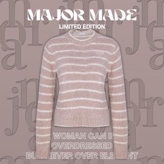 【MAJOR MADE】厚實QQ毛條紋刺繡上衣(長袖上衣/針織上衣/條紋毛衣)