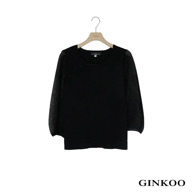【GINKOO 俊克】皺褶袖圓領薄上衣