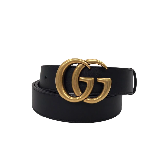 GUCCI 古馳 414516 仿舊雙G Marmont 黑(金頭/細皮 3.0cm腰帶)