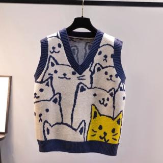 【ONEY 歐妮】★V領可愛貓咪針織背心(毛衣/外搭/保暖/女裝)