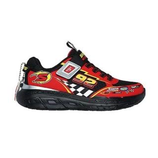 【SKECHERS】SKECH Tracks 大童 慢跑鞋 運動 休閒 賽車 魔鬼氈 黑紅(402303LBKRD)