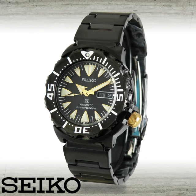 【SEIKO 精工】黑鋼自動上鍊機械錶潛水型200米運動男錶(SRP583K1)