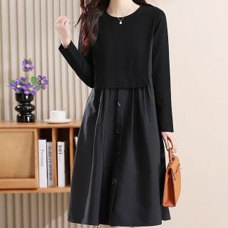 【麗質達人】205黑色假二件洋裝-AA(L-5XL)