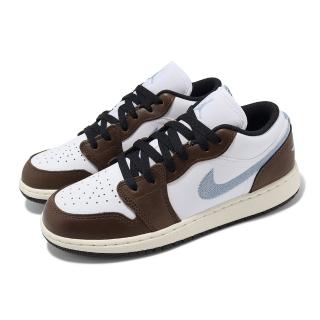 【NIKE 耐吉】Air Jordan 1 Low SE GS 大童鞋 女鞋 摩卡 藍 刺繡 AJ1 喬丹(FQ8156-142)