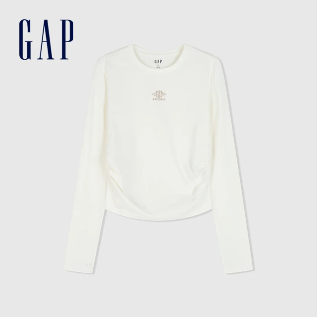 GAP 女裝 Logo印花圓領長袖T恤-灰色(888456)